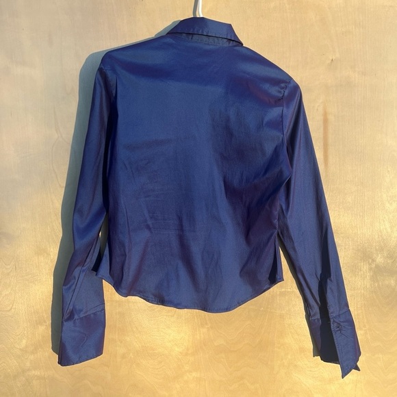 true vintage at last stretchy button up top in duochrome blue/purple medium - Picture 2 of 6